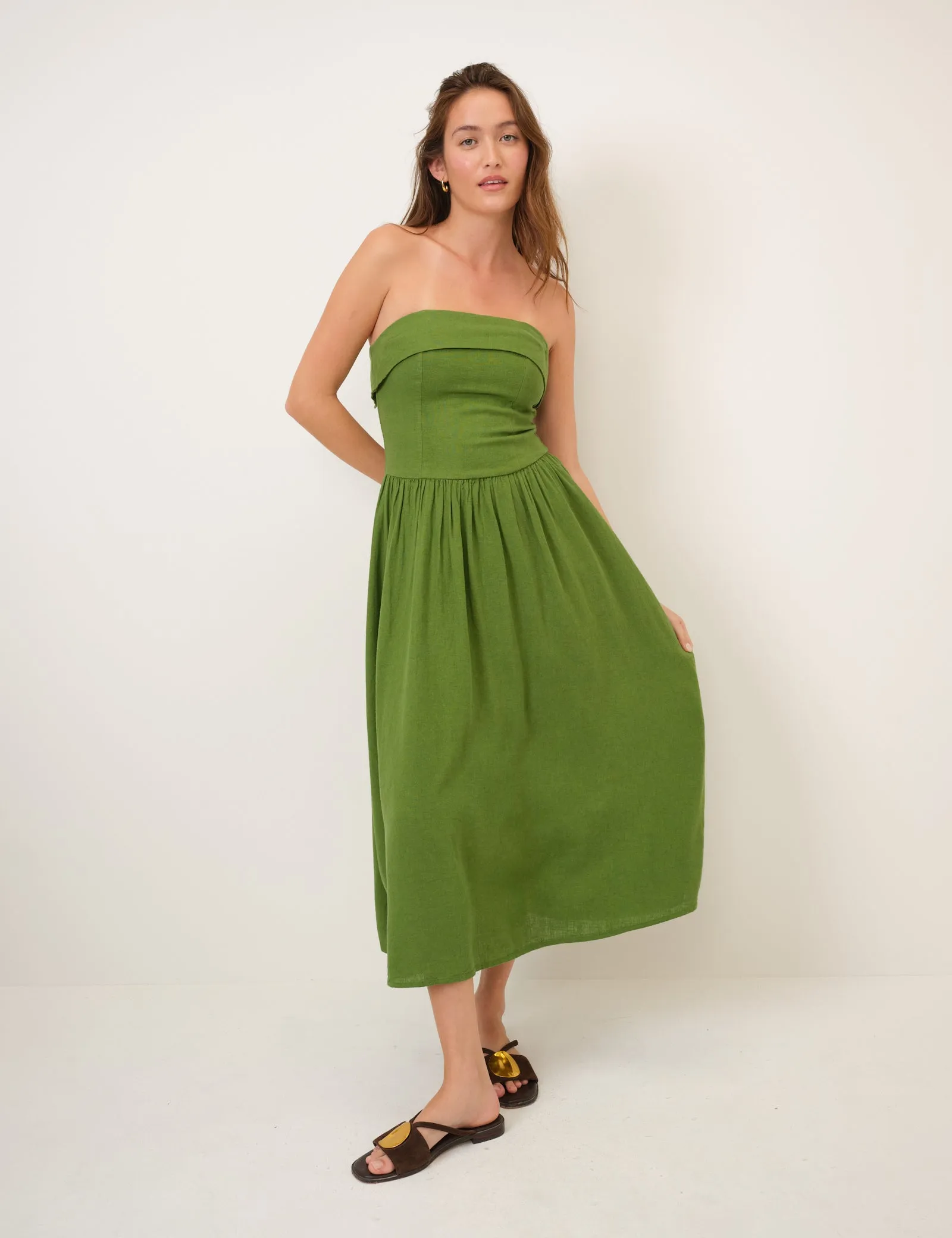 Green Linen-Blend Bandeau Fia Midi Dress sold by Nobody's Child product image thumbnail 2