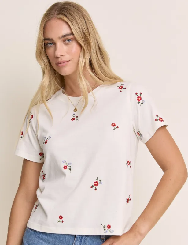 White Floral Embroidered T-Shirt made by Nobody's Child