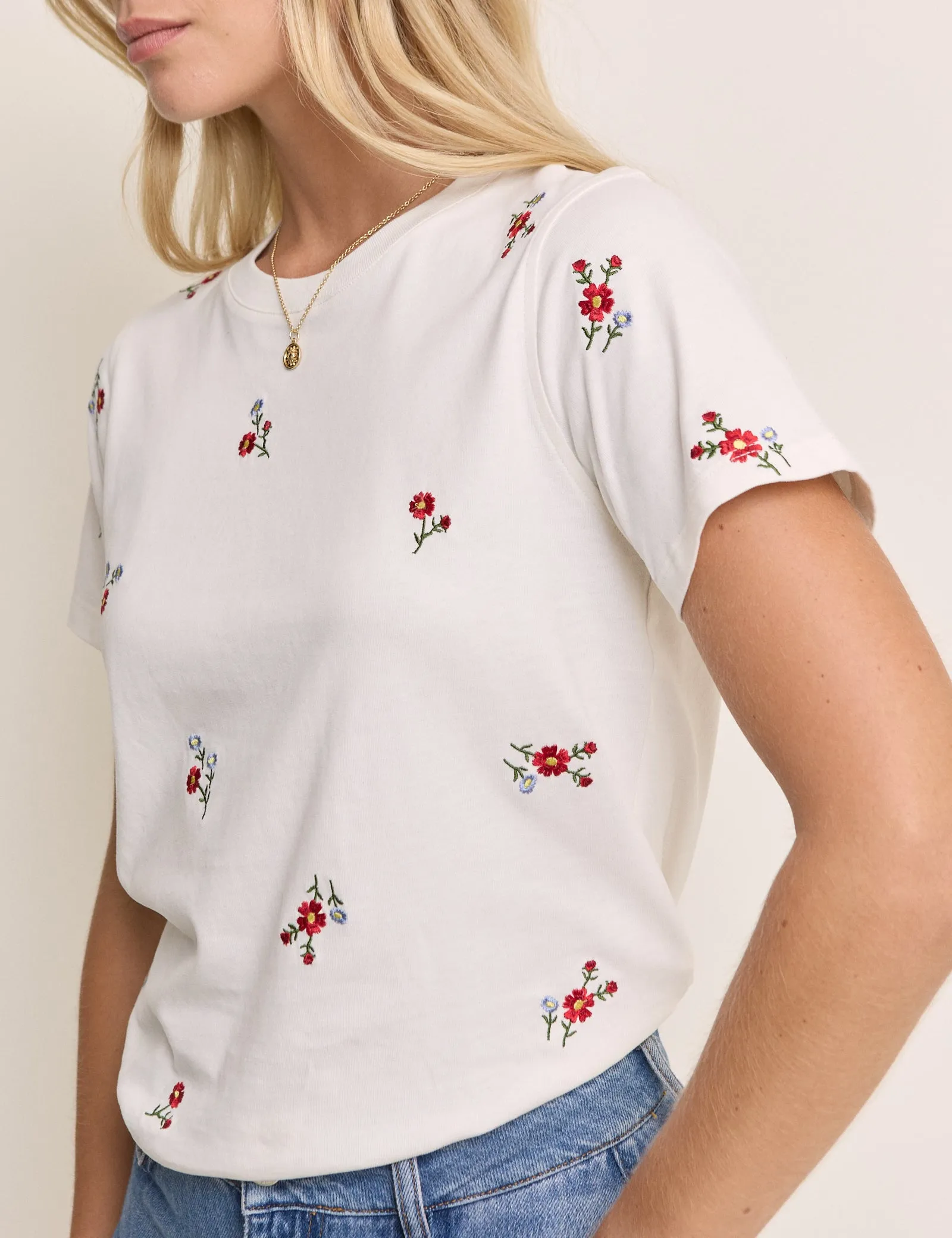 White Floral Embroidered T-Shirt sold by Nobody's Child product image thumbnail 4