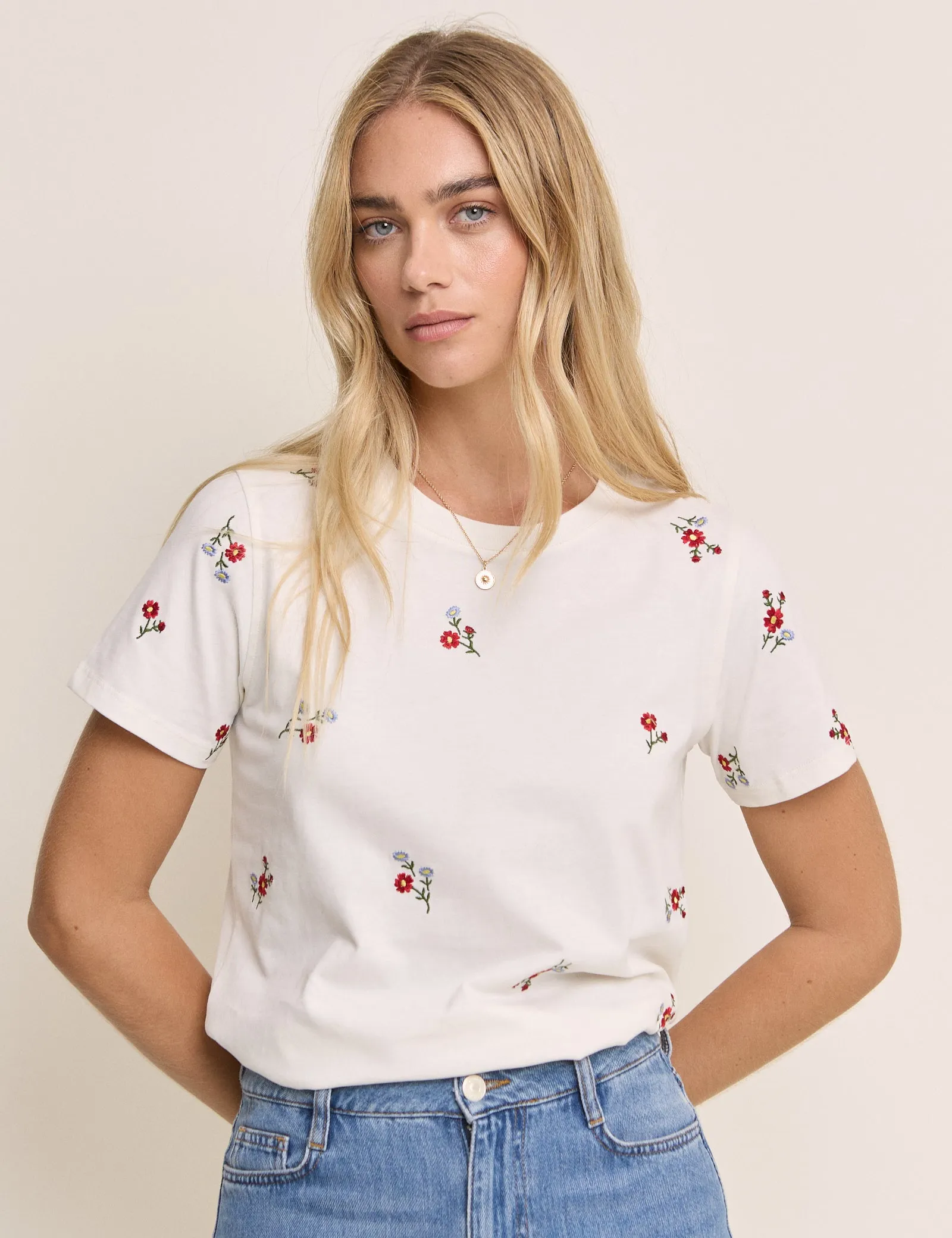 White Floral Embroidered T-Shirt sold by Nobody's Child product image thumbnail 3