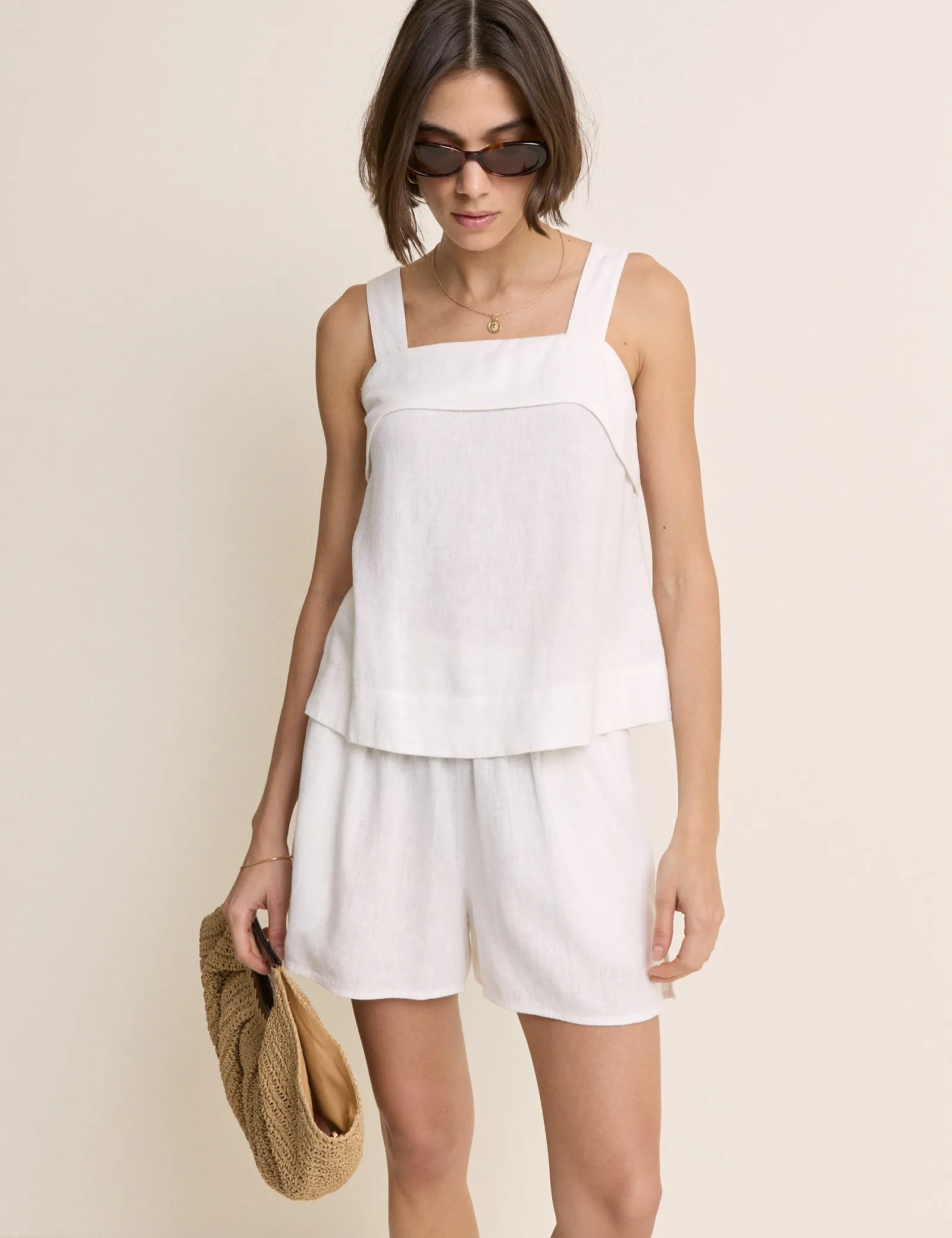 White Tie Back Linen-Blend Tank Top sold by Nobody's Child product image thumbnail 3