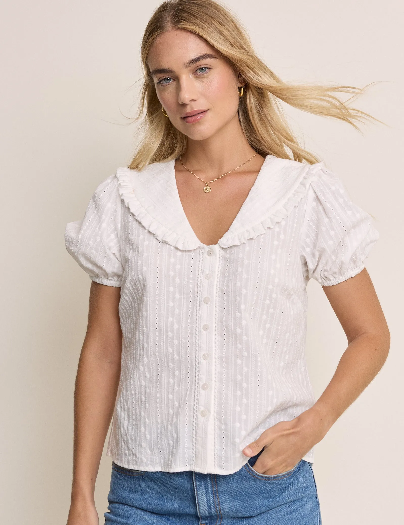 White Errie Short Sleeve Blouse sold by Nobody's Child