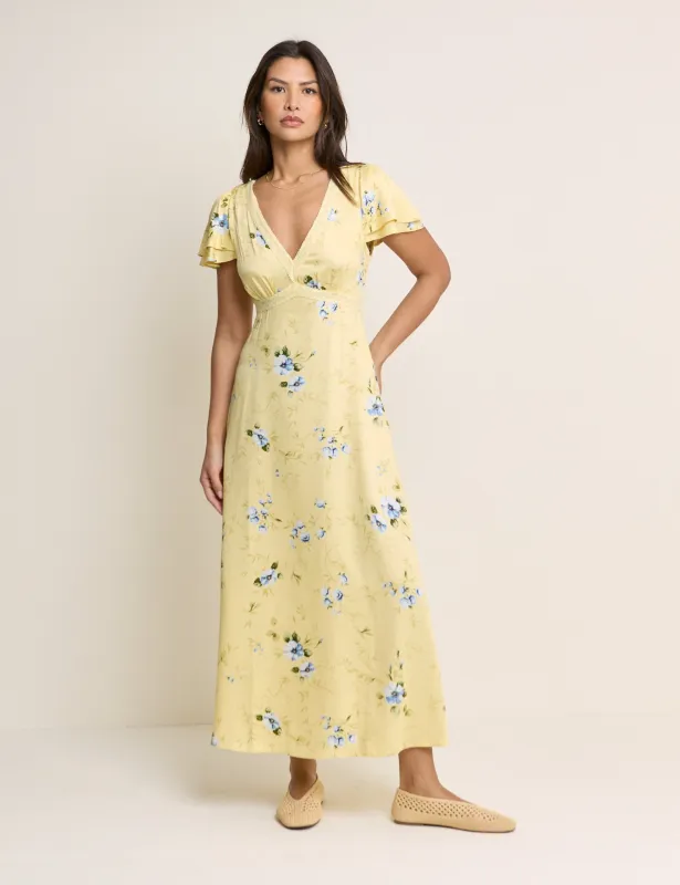 Yellow Floral Iris Midi Dress made by Nobody's Child