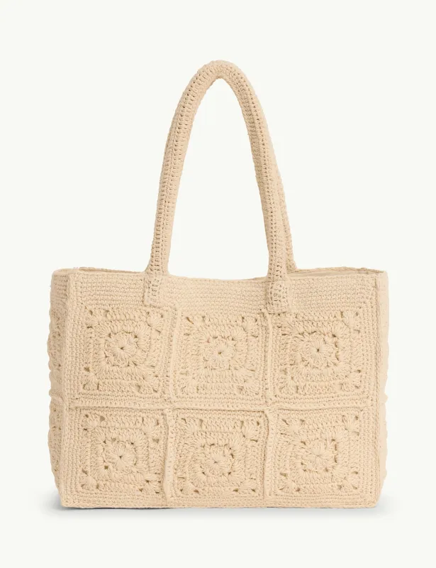 Cream Crochet Square Tote made by Nobody's Child