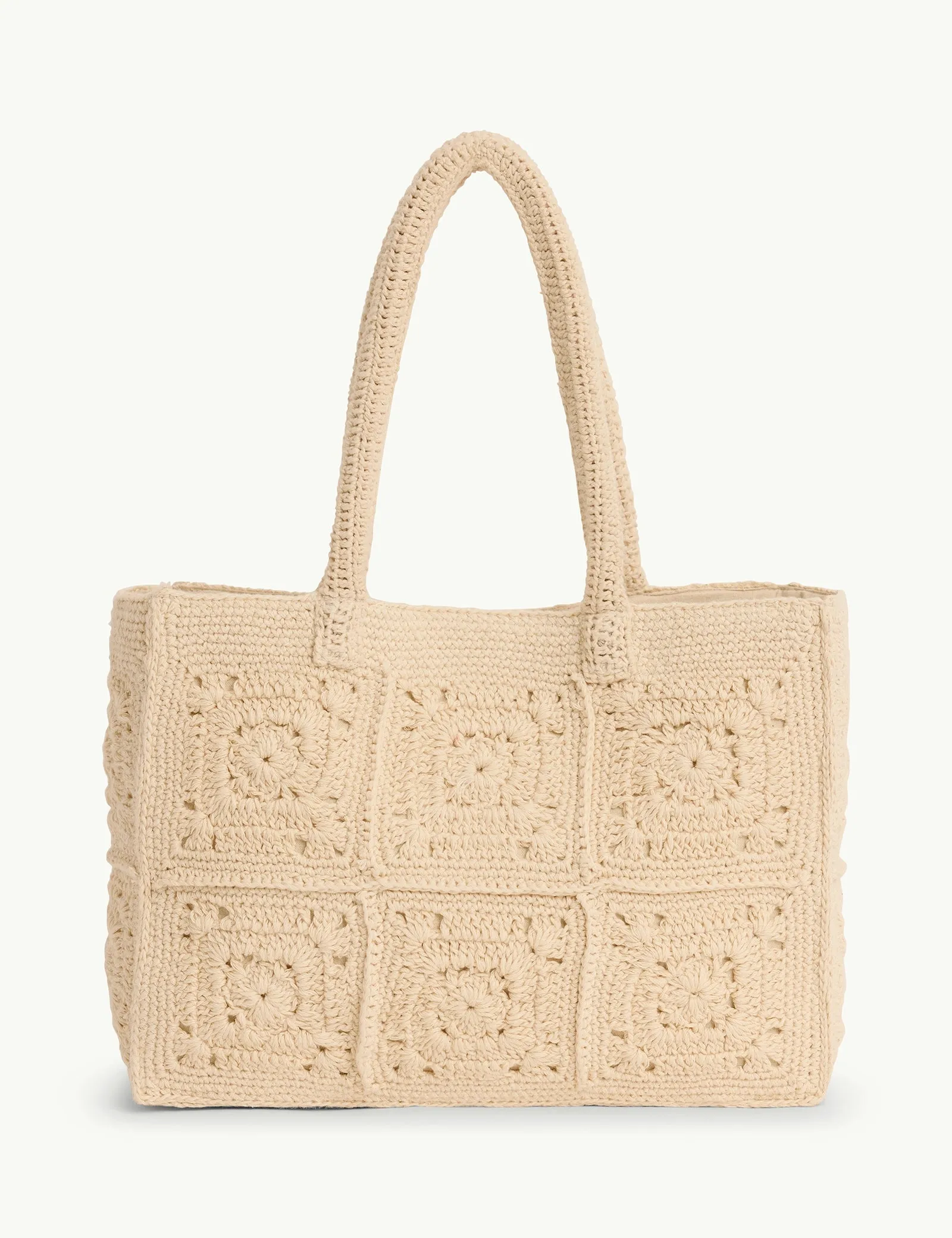 Cream Crochet Square Tote sold by Nobody's Child