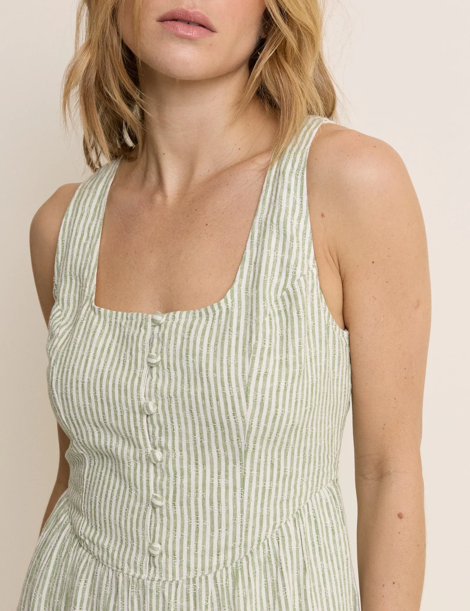 Green Pinstriped Linen-Blend Cora Jumpsuit sold by Nobody's Child product image thumbnail 3