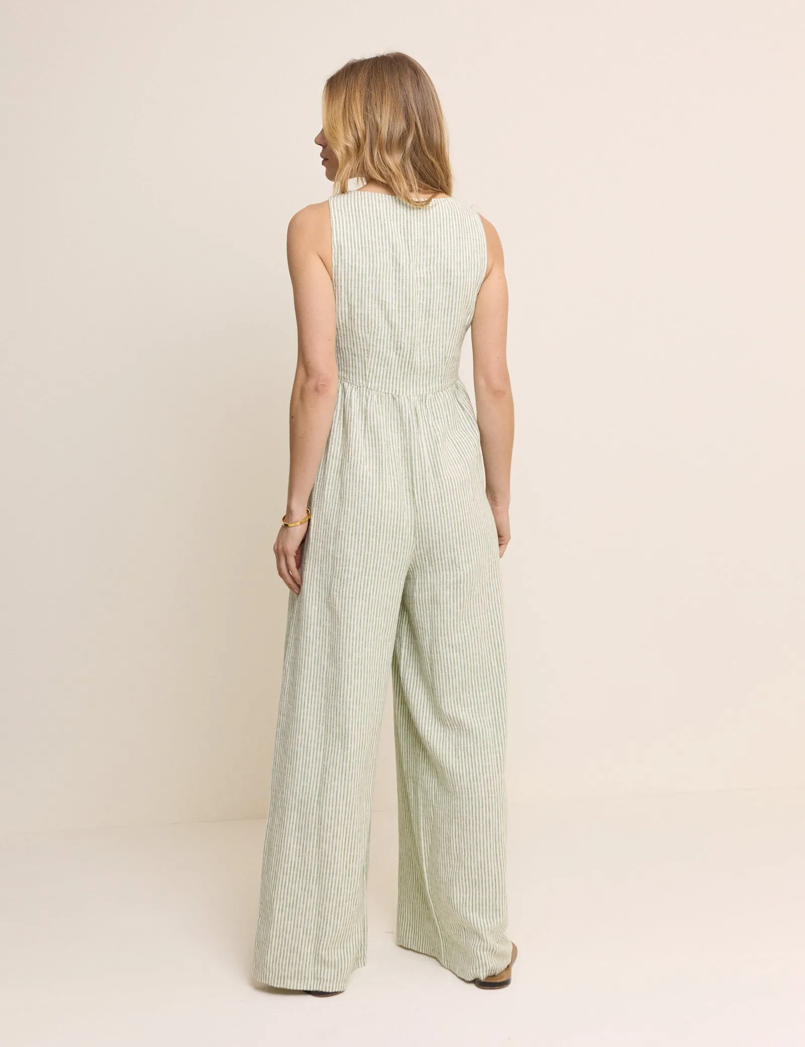 Green Pinstriped Linen-Blend Cora Jumpsuit sold by Nobody's Child product image thumbnail 4
