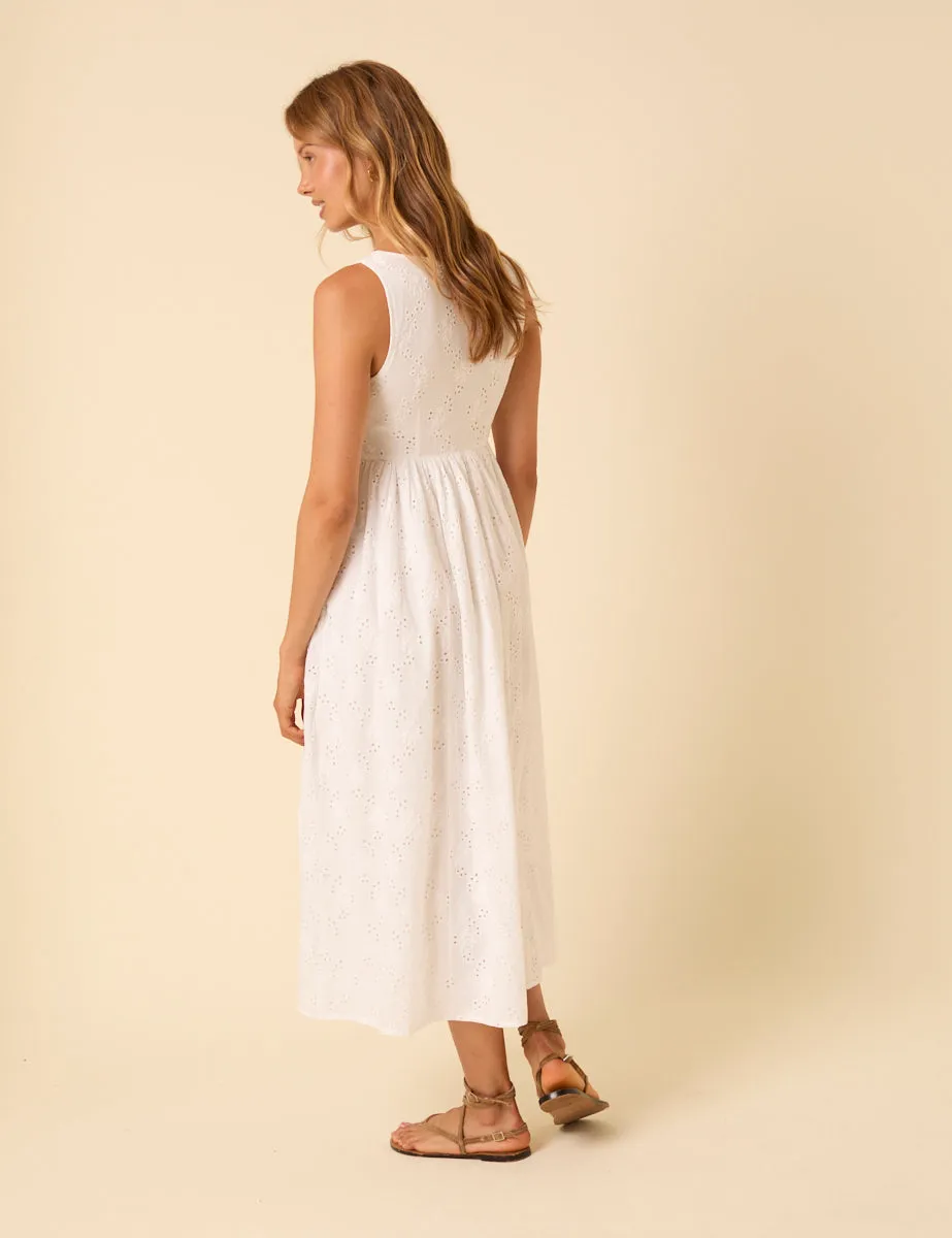 White Broderie Anglaise Drop Waist Cora Midi Dress sold by Nobody's Child product image thumbnail 4