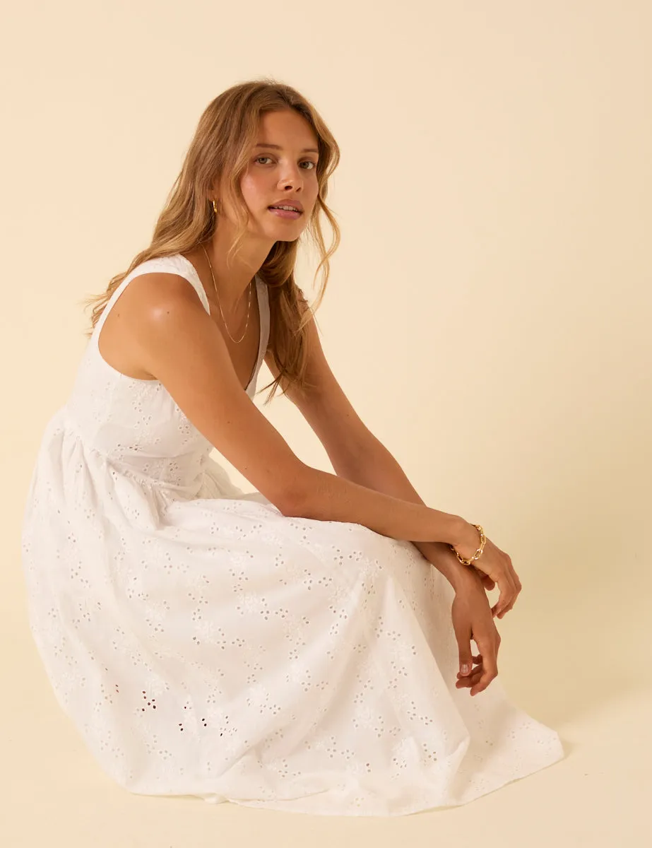 White Broderie Anglaise Drop Waist Cora Midi Dress sold by Nobody's Child product image thumbnail 5