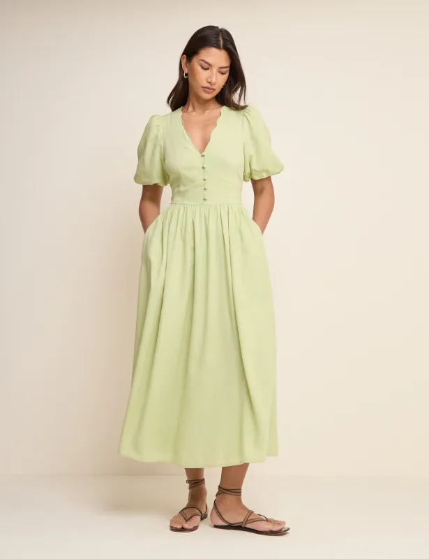 Green Short Sleeve Bess Midi Dress sold by Nobody's Child