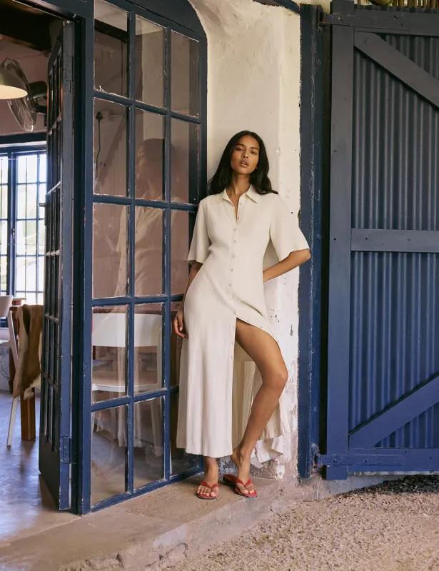 Beige Linen-Blend Dillon Shirt Dress made by Nobody's Child