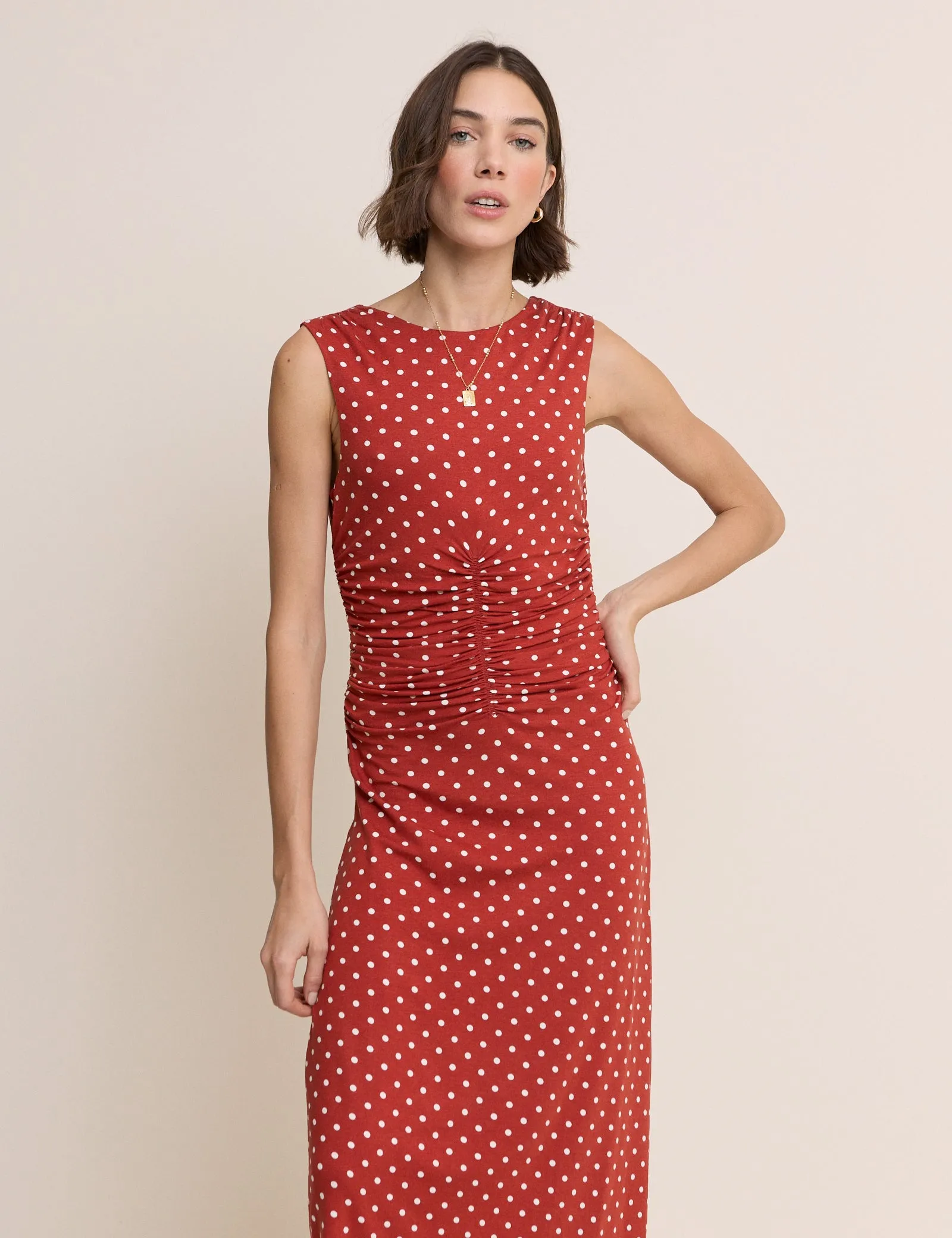 Red Polka Dot Jennifer Jersey Midi Dress sold by Nobody's Child product image thumbnail 2