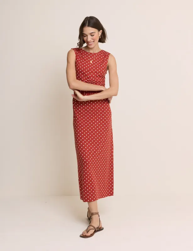 Red Polka Dot Jennifer Jersey Midi Dress sold by Nobody's Child