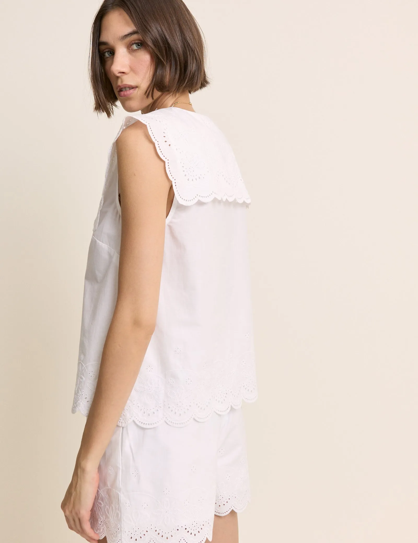 White Broderie Anglaise Collared Blouse sold by Nobody's Child product image thumbnail 5