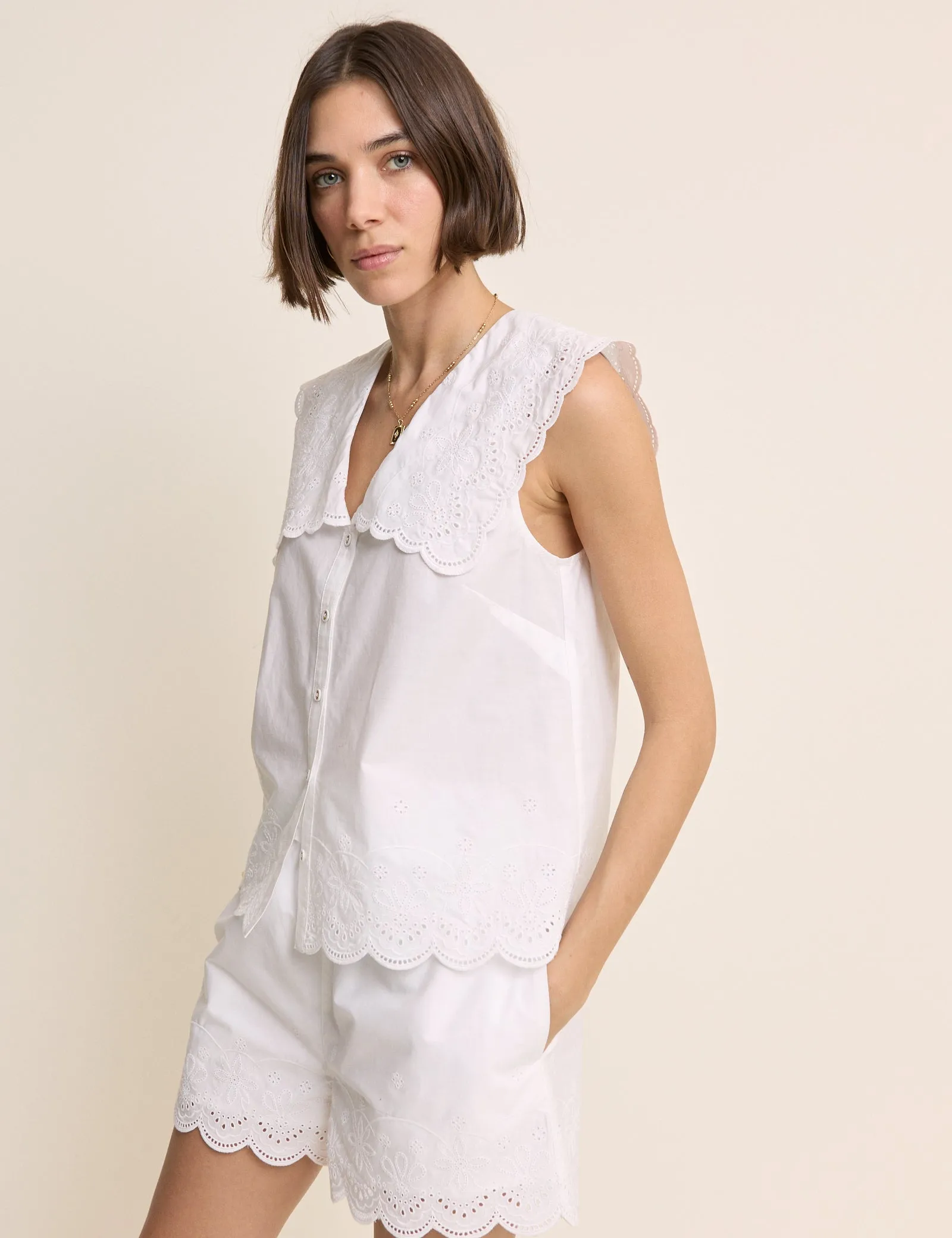 White Broderie Anglaise Collared Blouse sold by Nobody's Child product image thumbnail 4