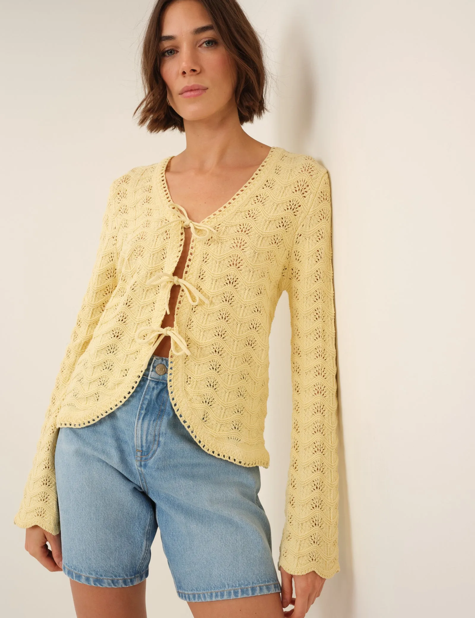 Butter Yellow Pointelle Knit Cardigan sold by Nobody's Child product image thumbnail 3