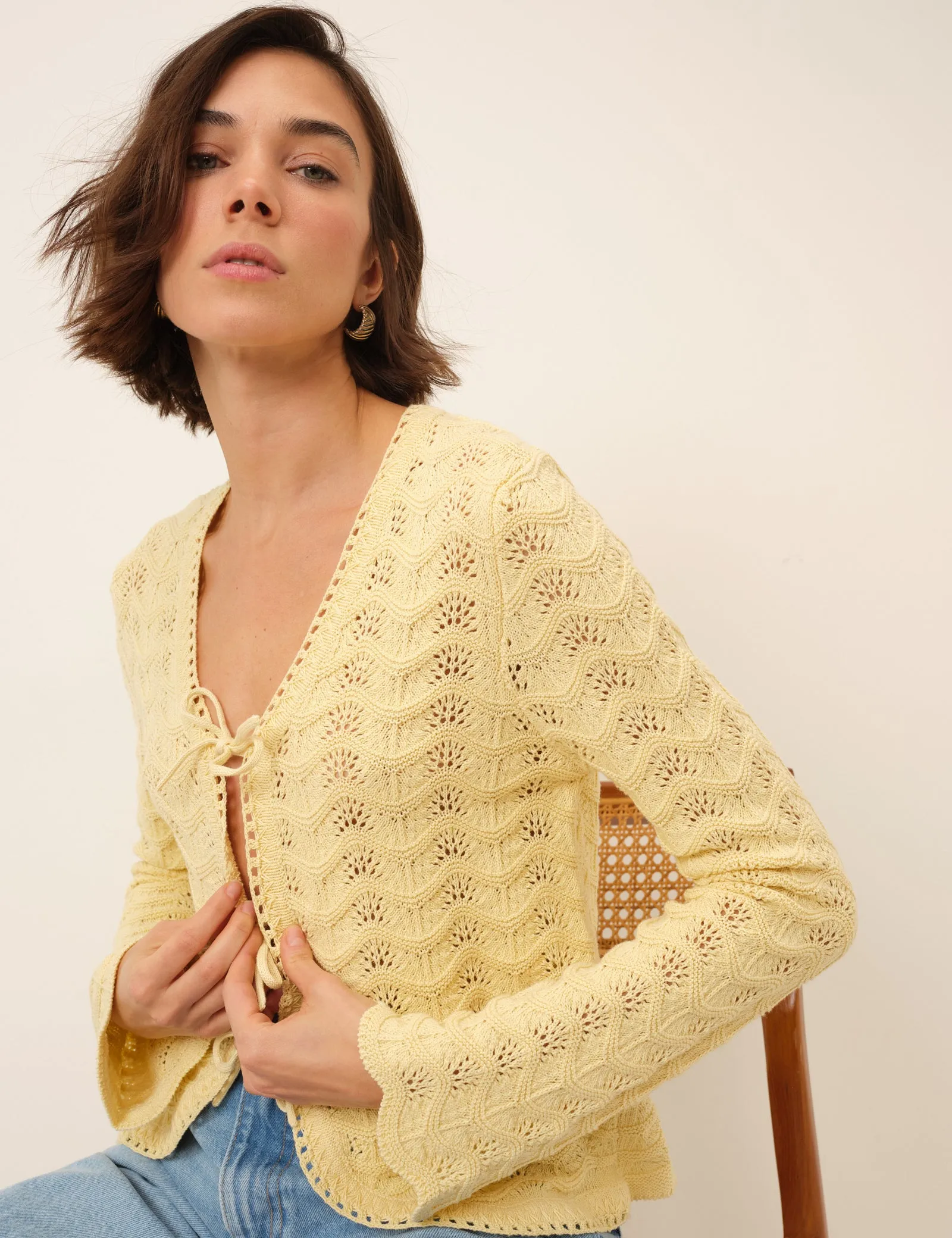 Butter Yellow Pointelle Knit Cardigan sold by Nobody's Child product image thumbnail 2