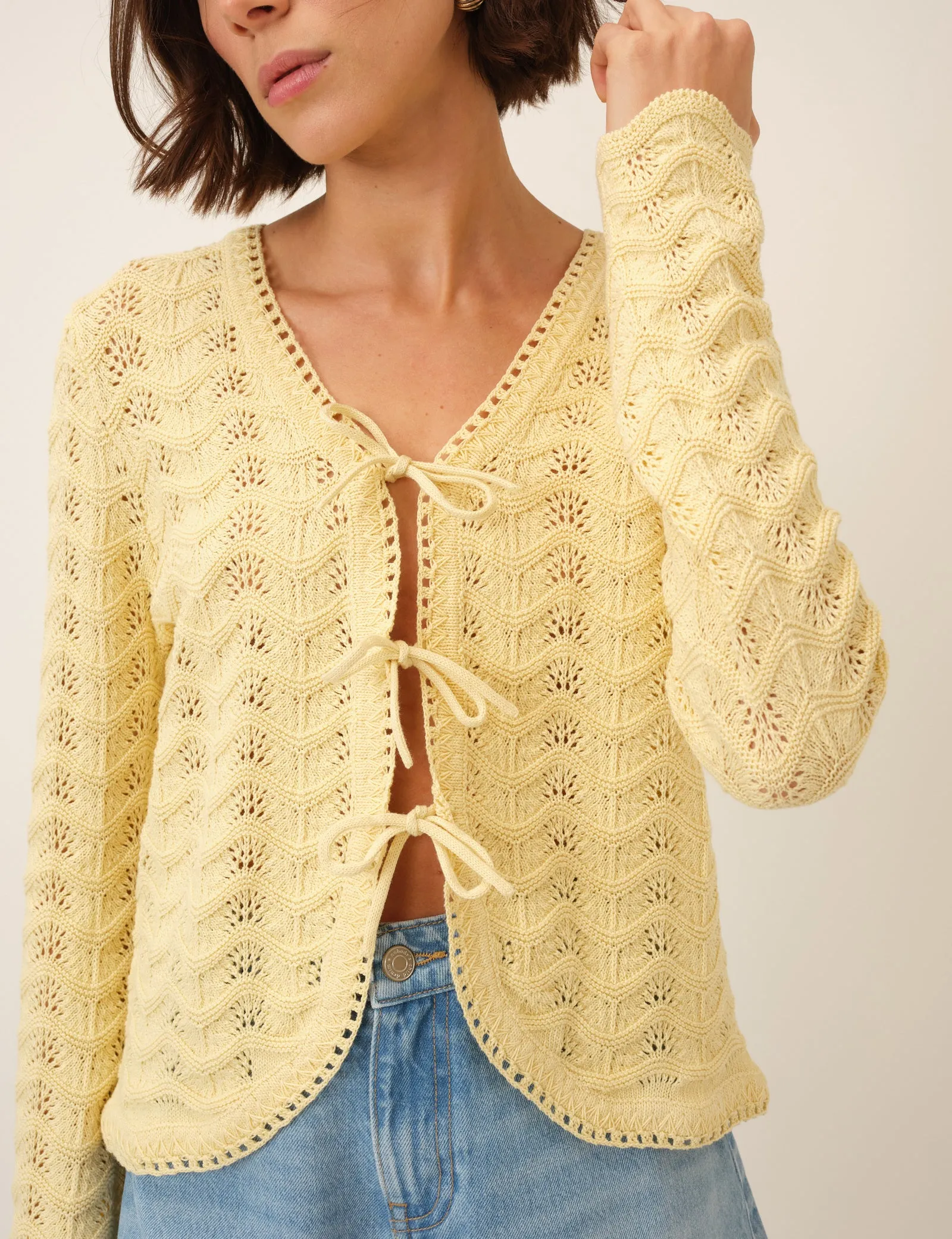 Butter Yellow Pointelle Knit Cardigan sold by Nobody's Child product image thumbnail 4