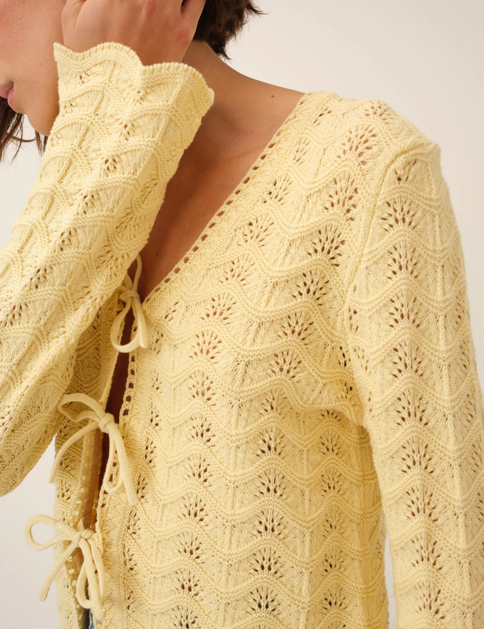 Butter Yellow Pointelle Knit Cardigan sold by Nobody's Child