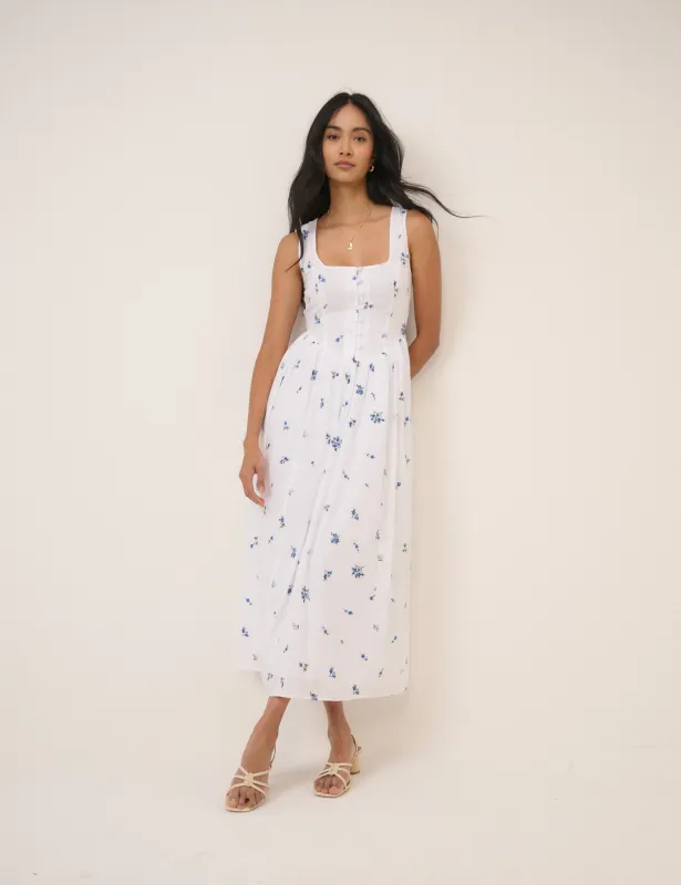 White Floral Drop Waist Cora Midi Dress made by Nobody's Child