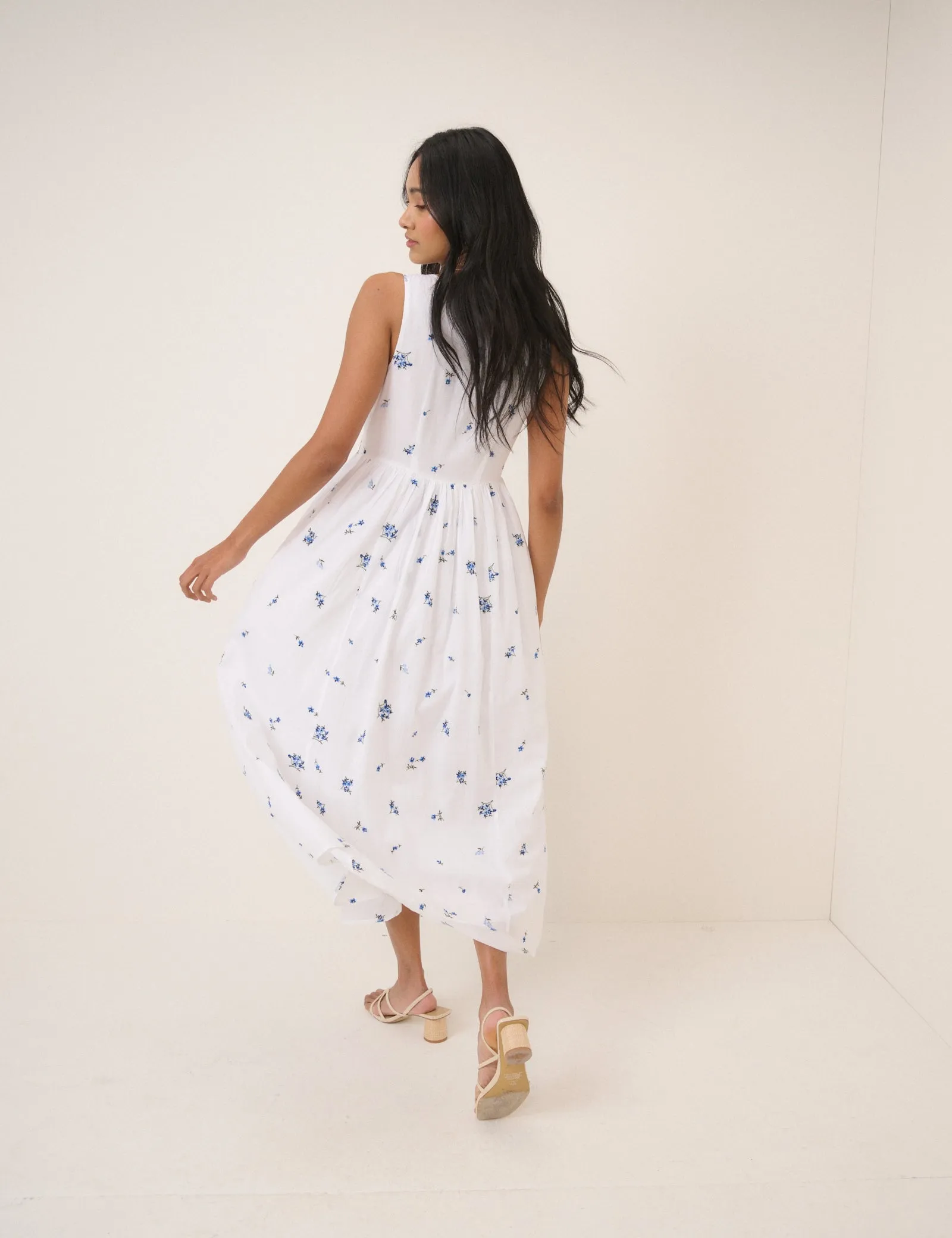 White Floral Drop Waist Cora Midi Dress sold by Nobody's Child product image thumbnail 5