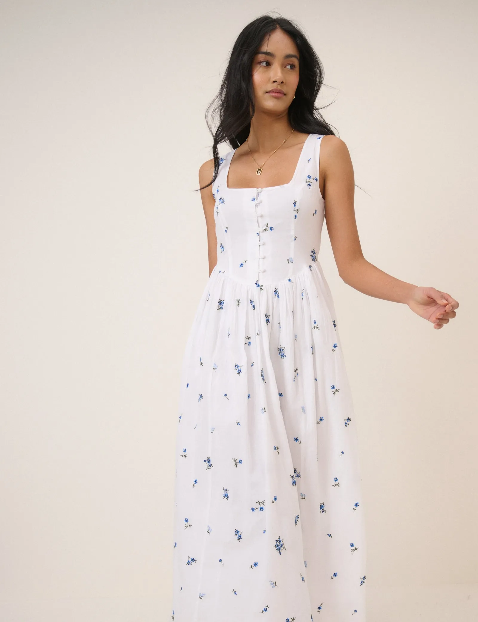 White Floral Drop Waist Cora Midi Dress sold by Nobody's Child product image thumbnail 4