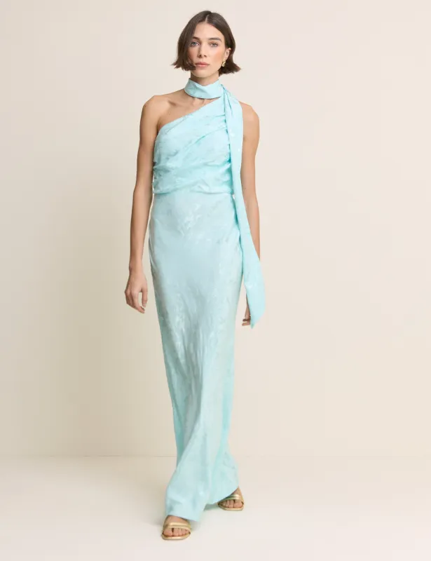 Light Blue Floral Satin Oceane Maxi Dress sold by Nobody's Child