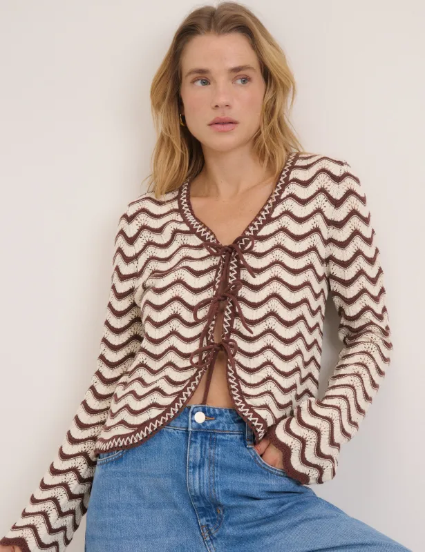 Cream and Brown Pointelle Knit Cardigan sold by Nobody's Child