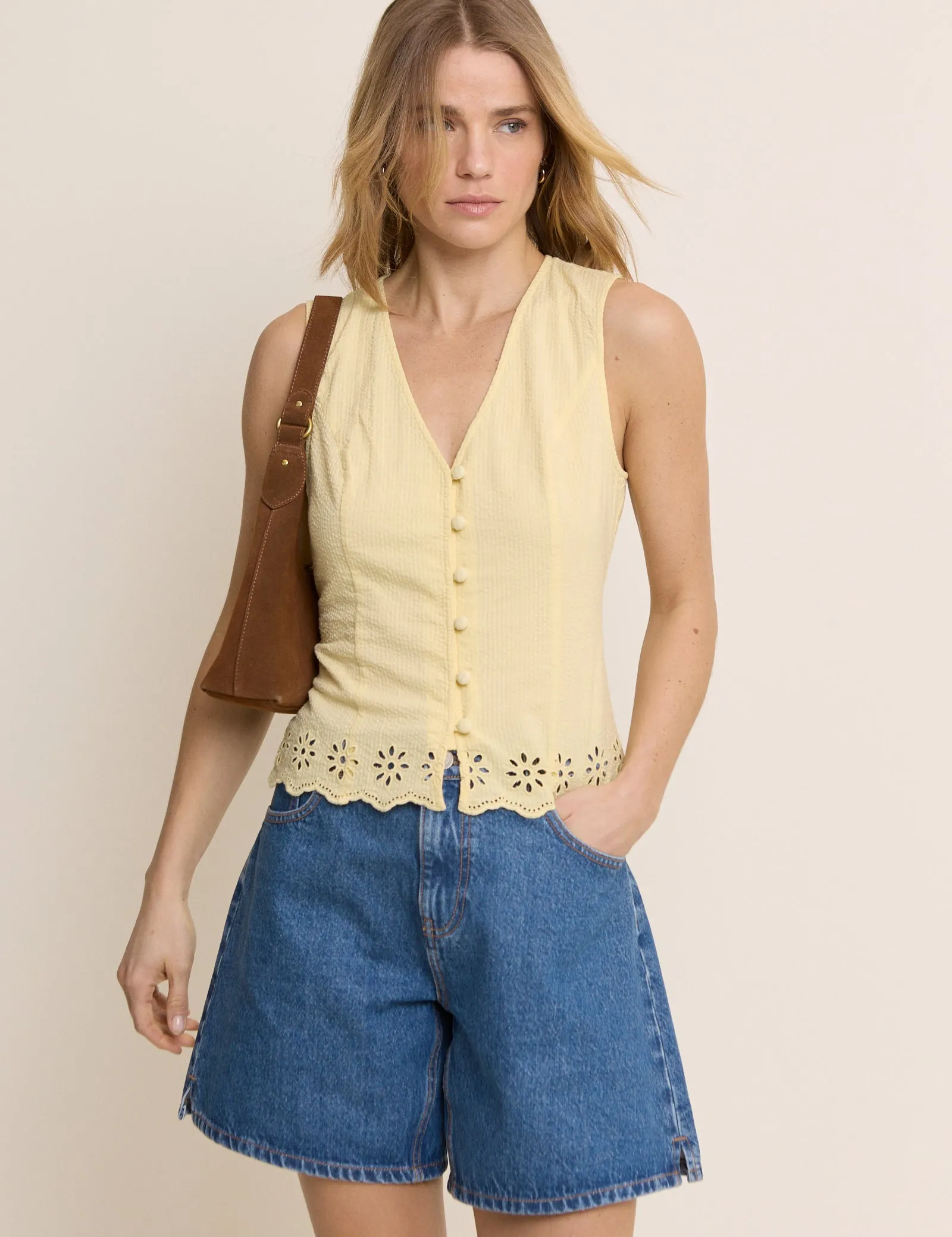 Yellow Scallop Edge Lindy Waistcoat Top sold by Nobody's Child