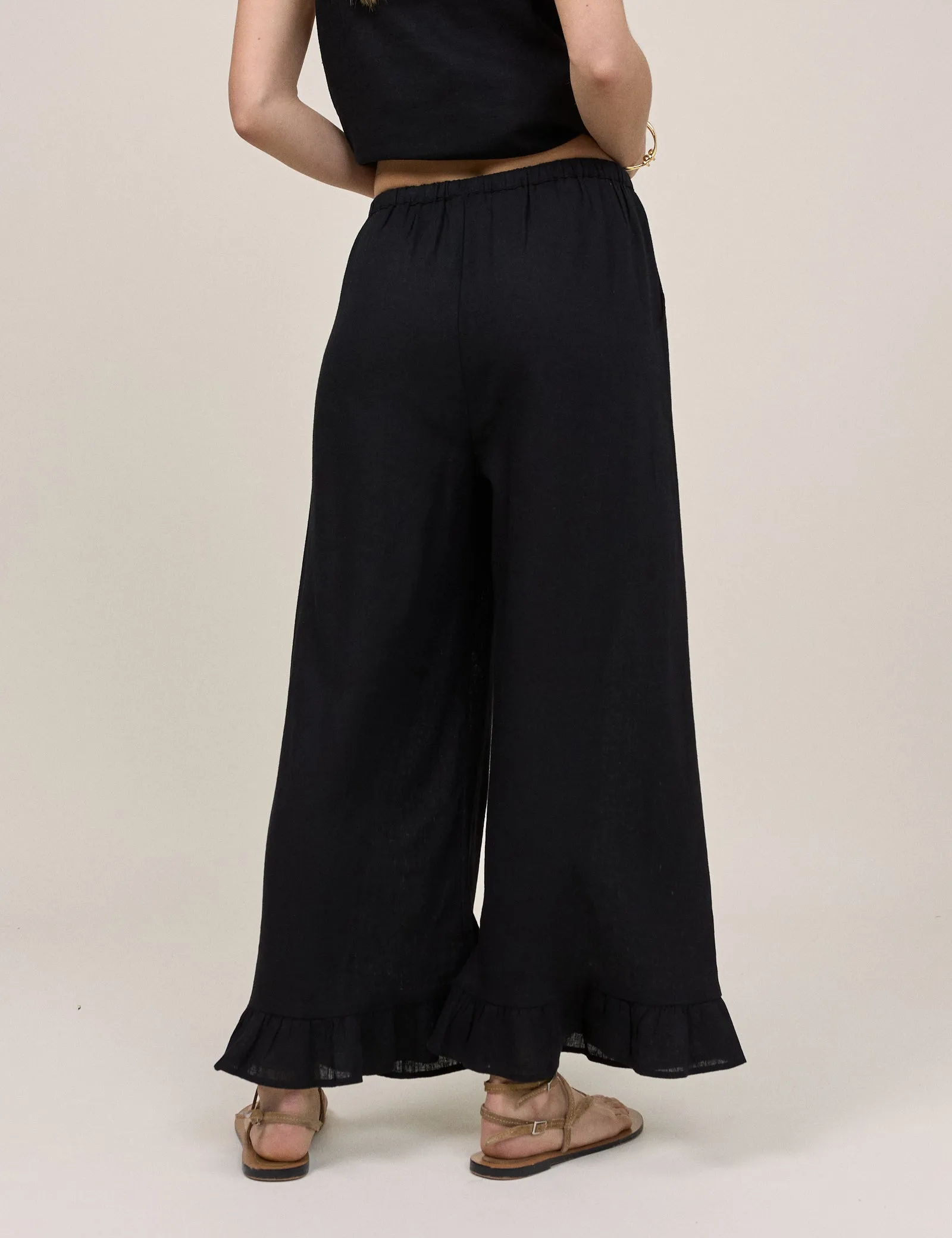 Black Linen-Blend Cropped Sia Trouser sold by Nobody's Child product image thumbnail 5