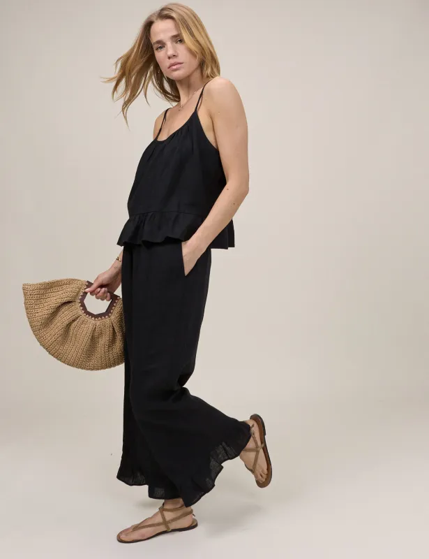 Black Linen-Blend Cropped Sia Trouser made by Nobody's Child