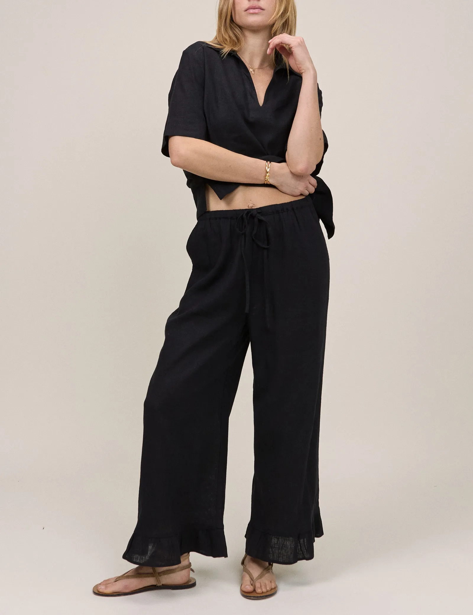 Black Linen-Blend Cropped Sia Trouser sold by Nobody's Child product image thumbnail 4