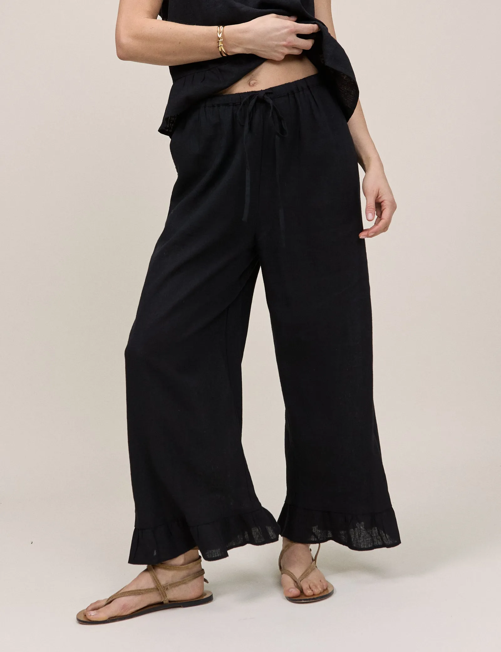 Black Linen-Blend Cropped Sia Trouser sold by Nobody's Child product image thumbnail 2