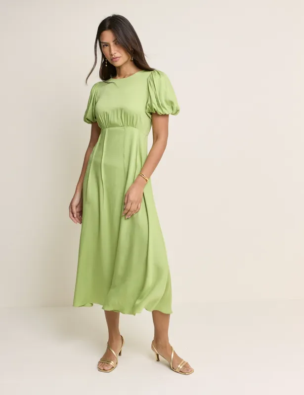 Green Puff Sleeve Quinn Midi Dress made by Nobody's Child