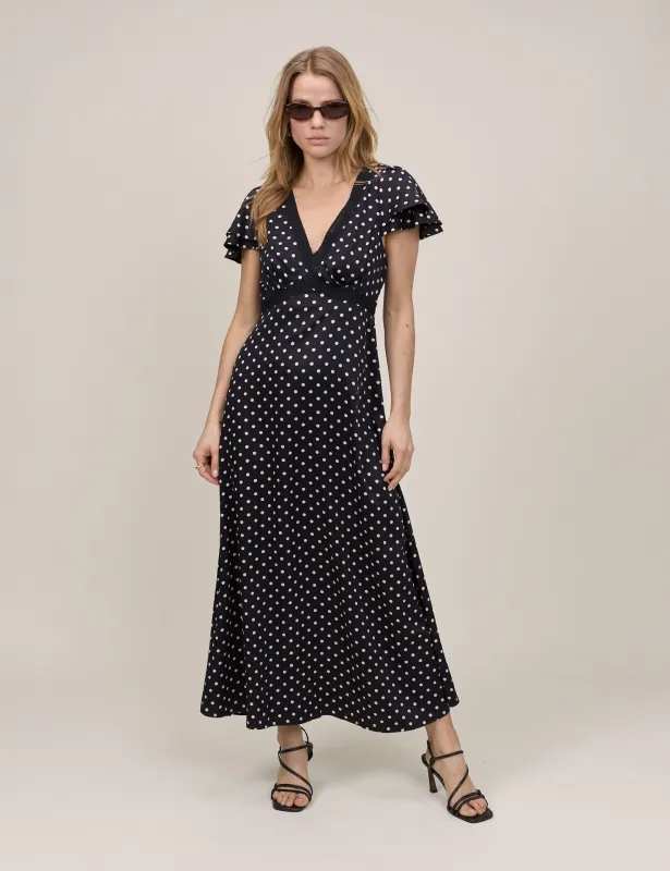 Black Polka Dot Lace Trim Iris Midi Dress made by Nobody's Child