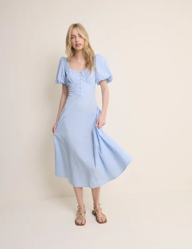 Light Blue Puff Sleeve Melody Midi Dress made by Nobody's Child