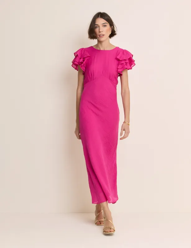 Pink Frill Sleeve Lola Midi Dress sold by Nobody's Child