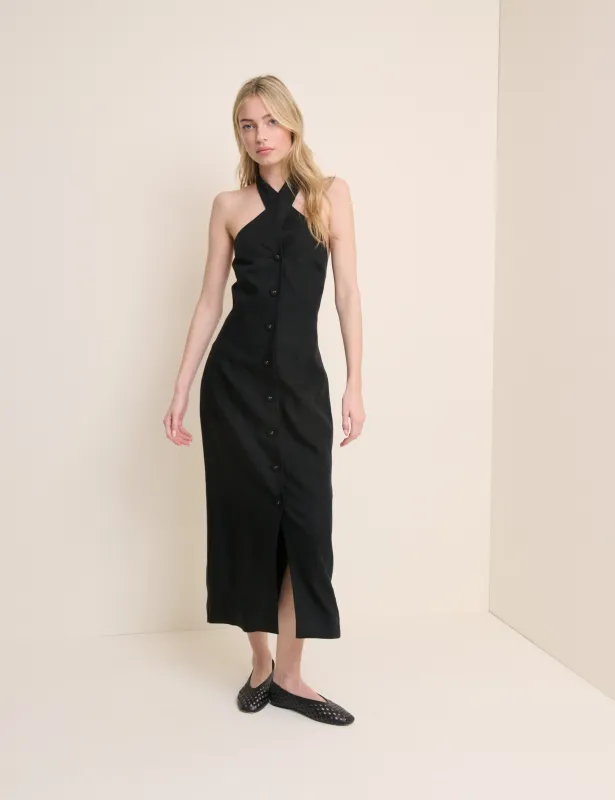 Black Wrap Neck Tailored Midi Dress made by Nobody's Child