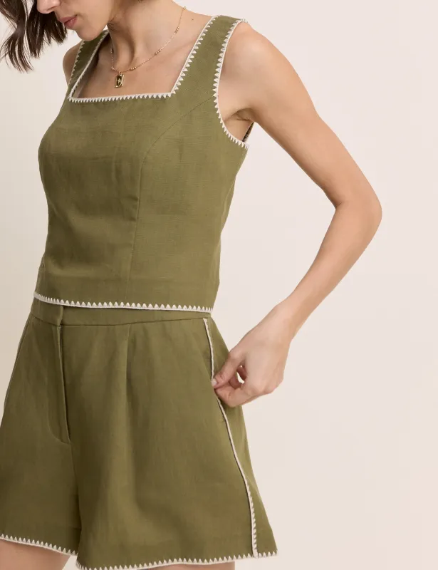 Green Whipstitch Tailored Top sold by Nobody's Child