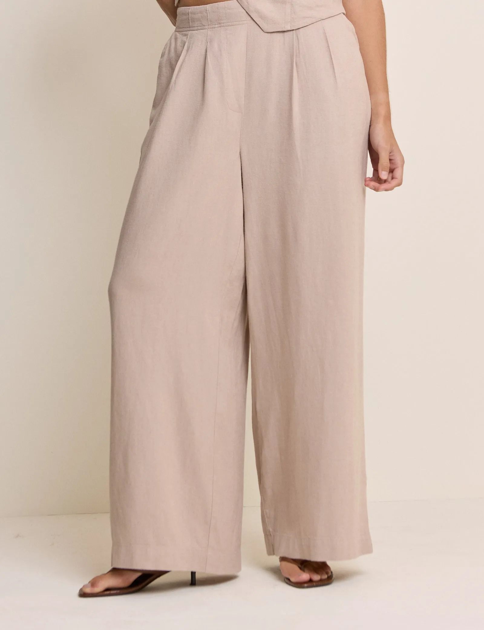 Sand Linen-Blend Silsoe Clean Wide Leg Trousers sold by Nobody's Child product image thumbnail 4
