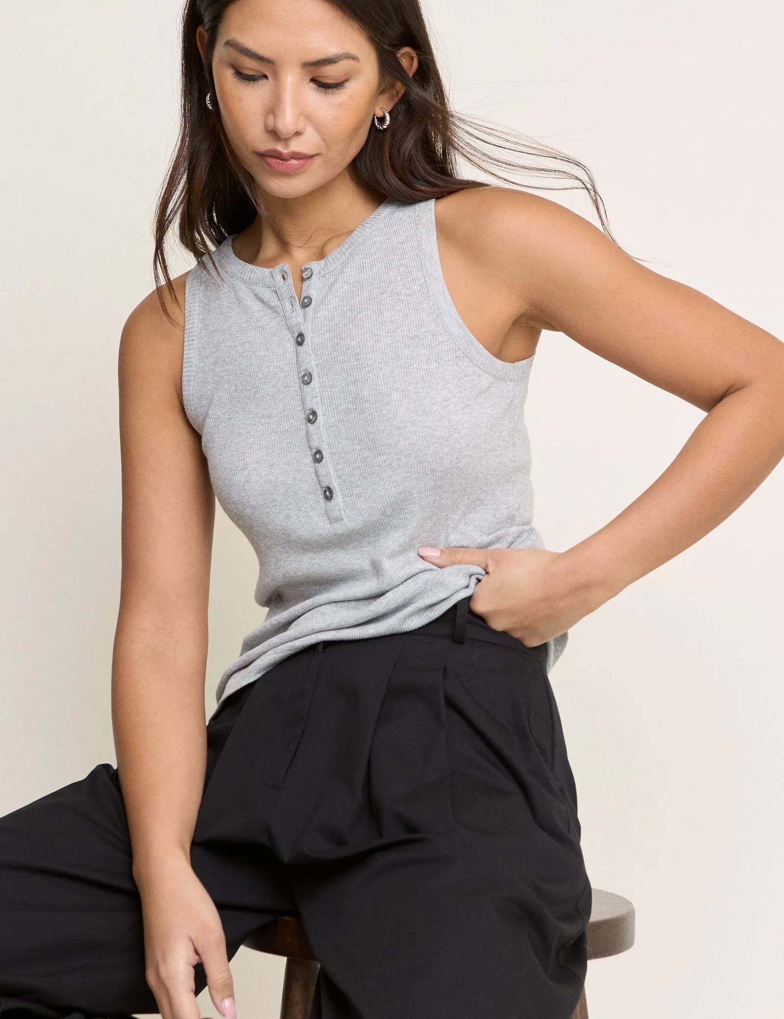 Grey Ribbed Modal Henley Vest sold by Nobody's Child product image thumbnail 4