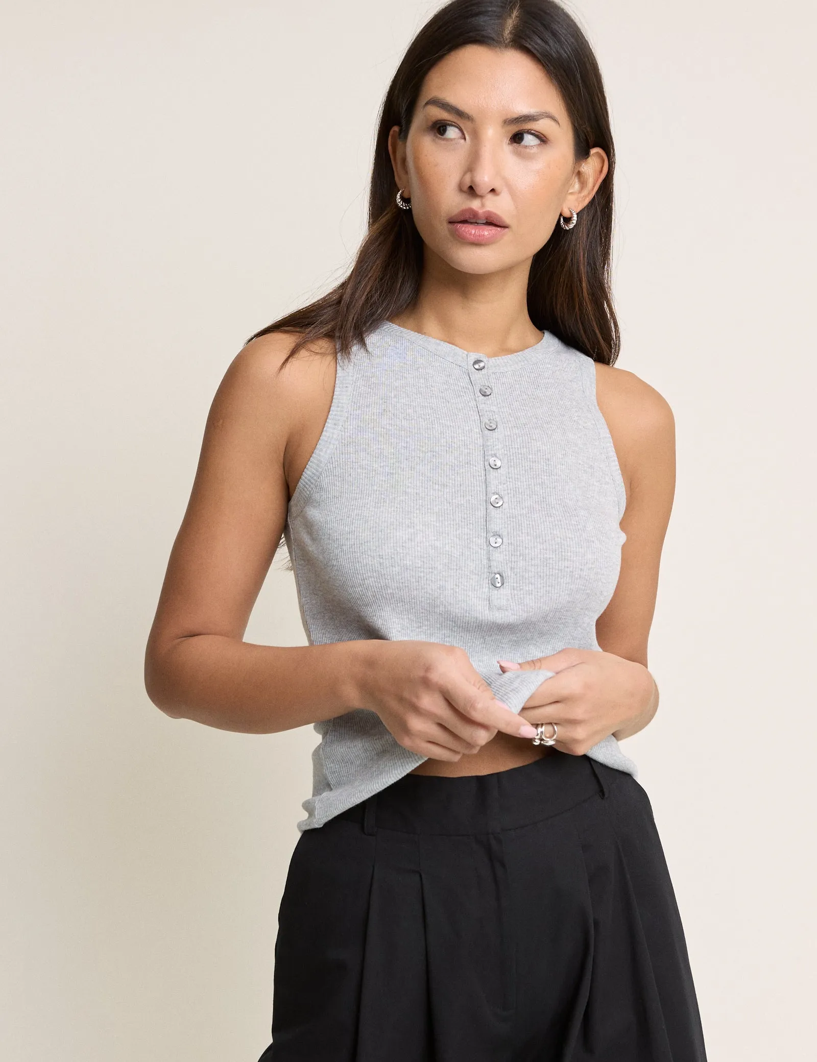 Grey Ribbed Modal Henley Vest sold by Nobody's Child product image thumbnail 3