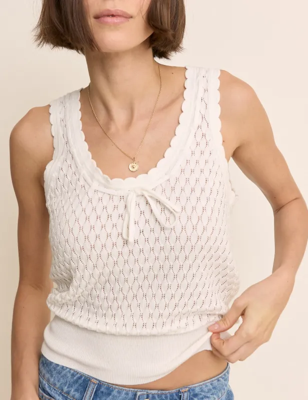 White Pointelle Cami with Neck Tie made by Nobody's Child