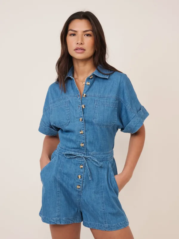 Blue Denim Button Down Playsuit made by Nobody's Child