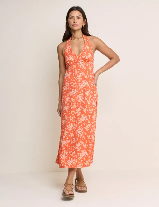 Orange Floral Halterneck Lynette Midi Dress made by Nobody's Child