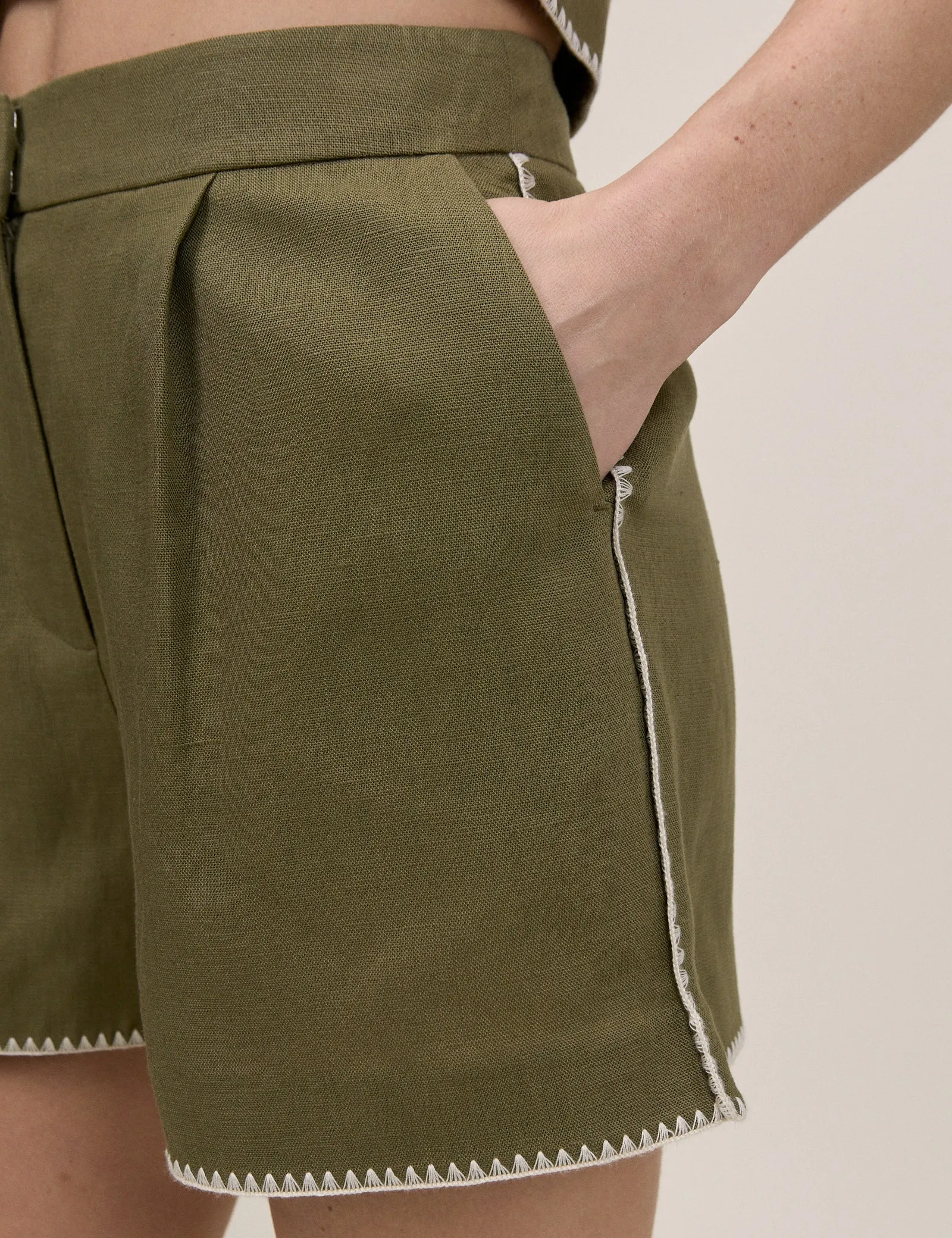 Khaki Whipstitch Tailored Short sold by Nobody's Child product image thumbnail 4