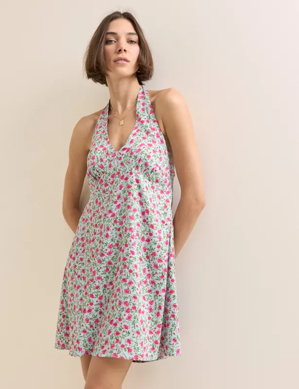 Blue Floral Halterneck Lynette Mini Dress made by Nobody's Child