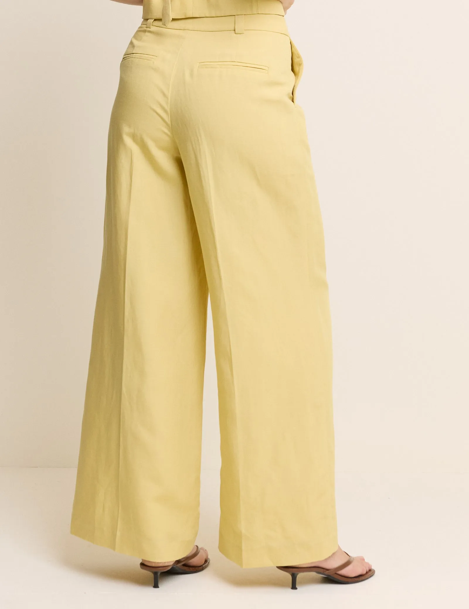 Yellow Linen-Blend Wide Leg Tailored Trousers sold by Nobody's Child product image thumbnail 4