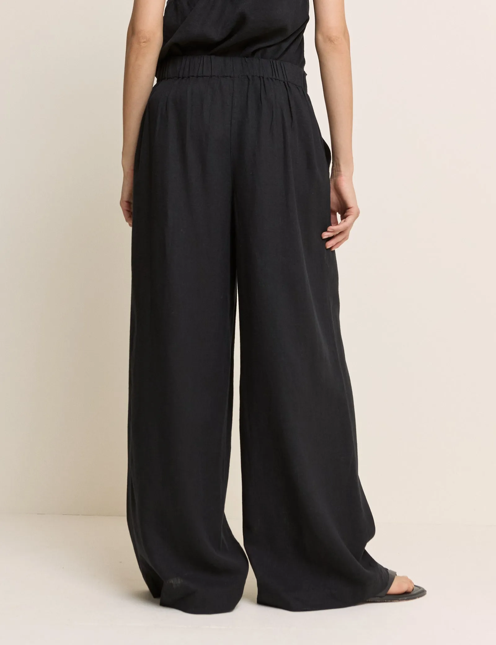 Black Linen-Blend Wide Leg Trousers sold by Nobody's Child product image thumbnail 4