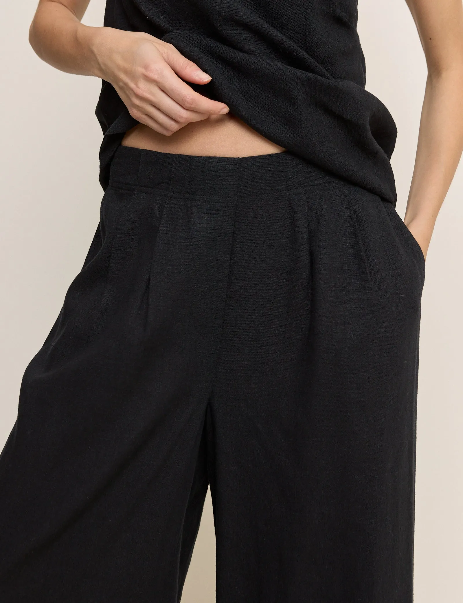 Black Linen-Blend Wide Leg Trousers sold by Nobody's Child product image thumbnail 5